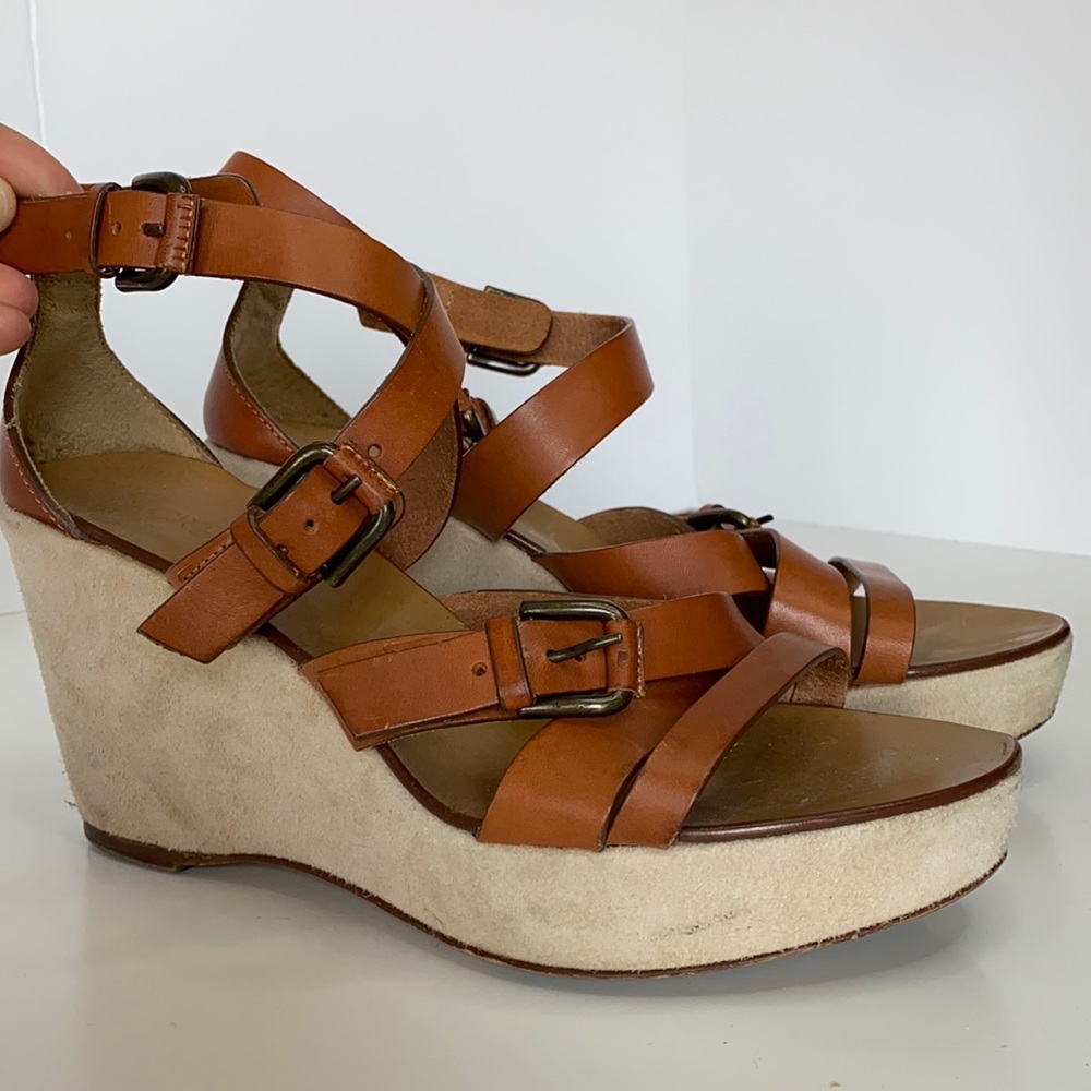 J. Crew Tan Leather Strappy Wedge Sandal (Size 9)